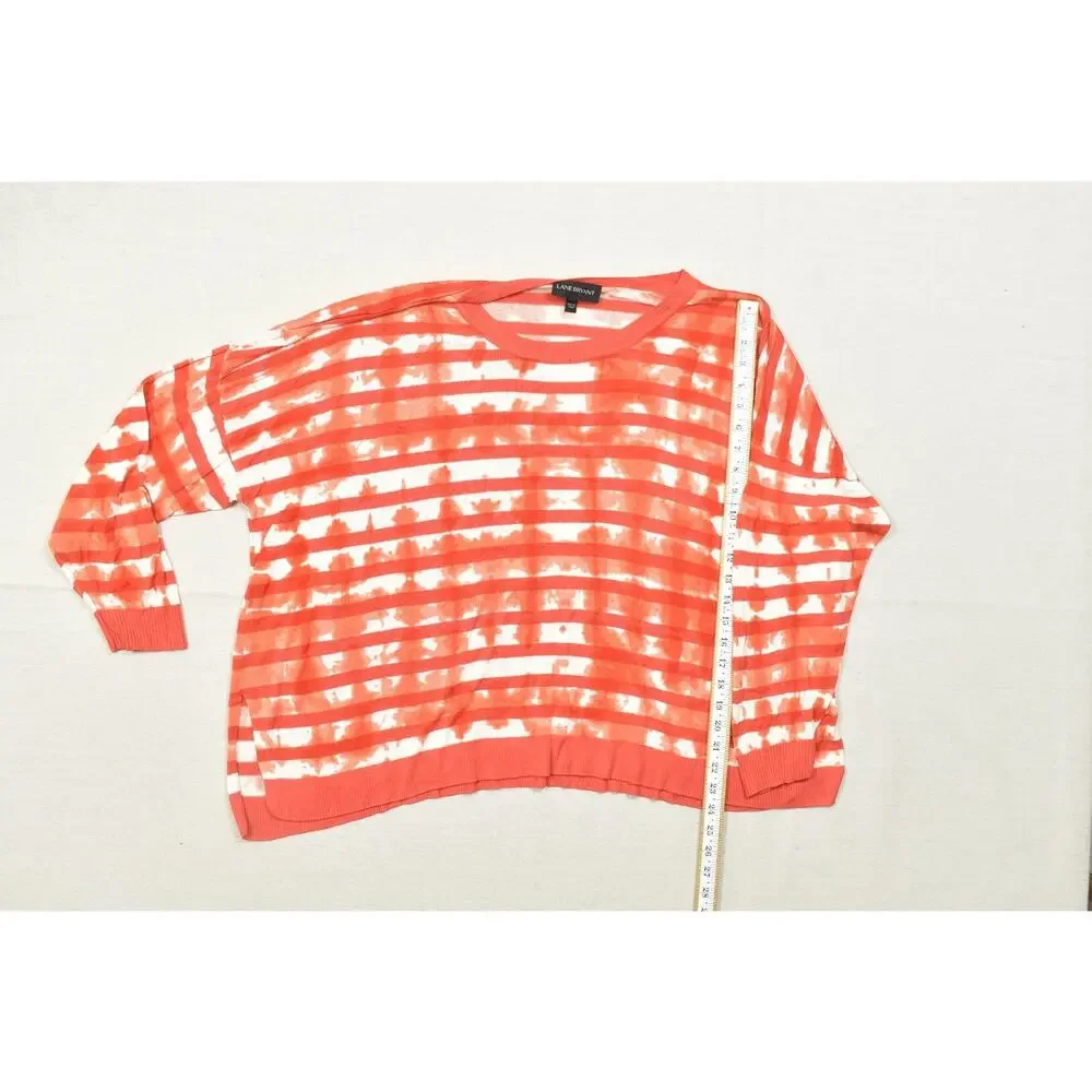 Lane Bryant Sweater Womens 26/28 Orange White Striped Tie Dye Knit Rayon Pullove